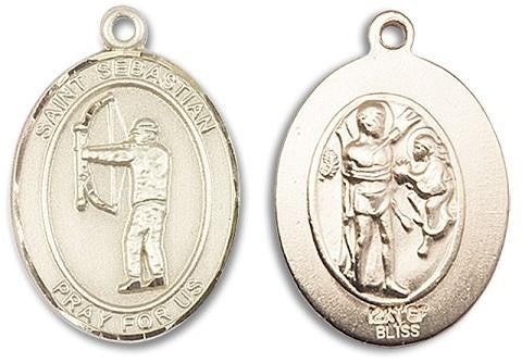 St Sebastian Archery Medal - 14kt Gold Oval Pendant 3 Sizes