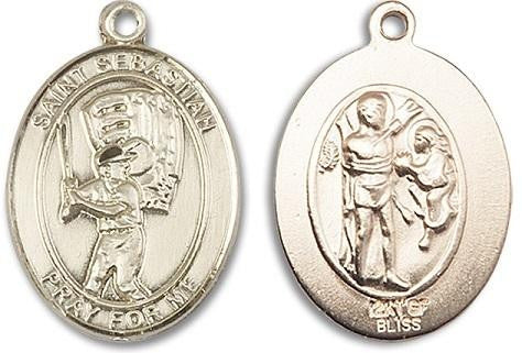 St Sebastian Baseball Medal - 14kt Gold Oval Pendant 2 Sizes