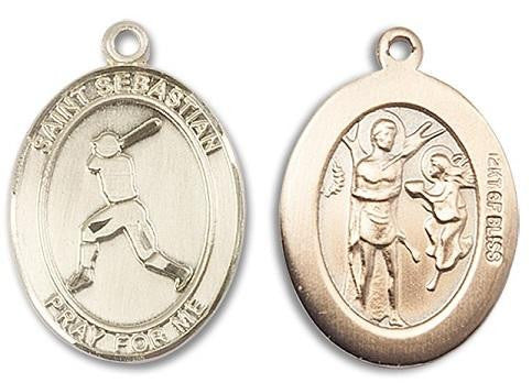 St Sebastian Baseball Medal - 14kt Gold Oval Pendant 3 Sizes