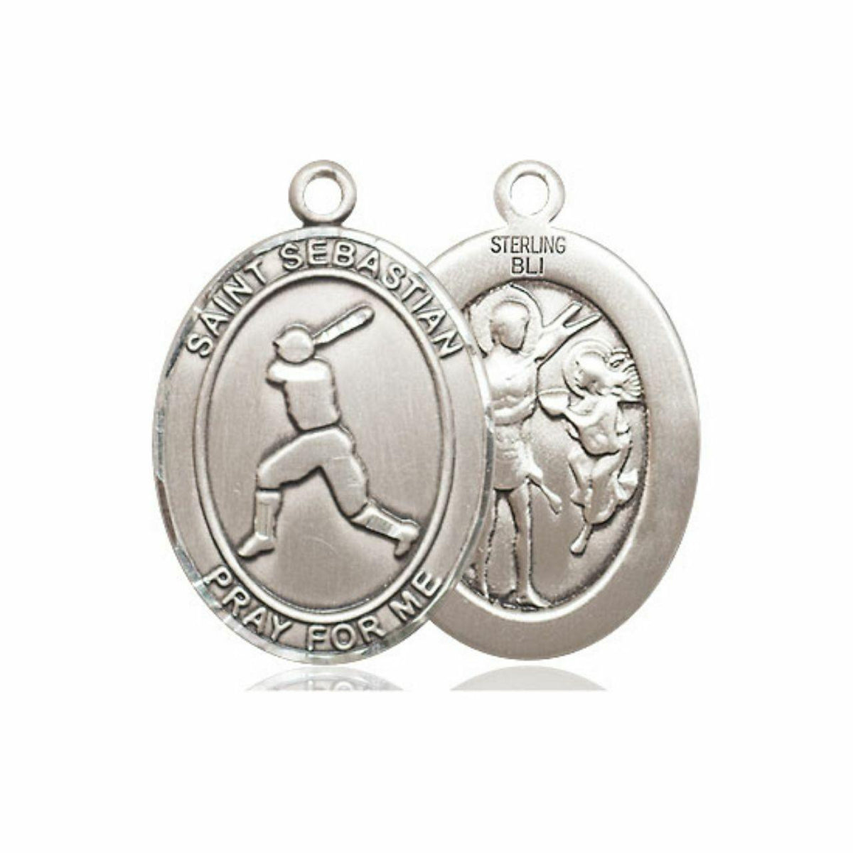 St Sebastian Baseball Medal - Sterling Silver Oval Pendant 3 Sizes