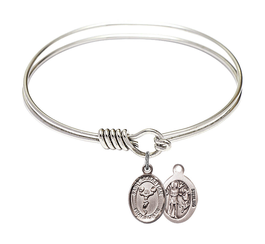 St Sebastian - Cheerleading Round Eye Hook Bangle Bracelet - Sterling Silver Charm - 6.25 Inch 9170SS