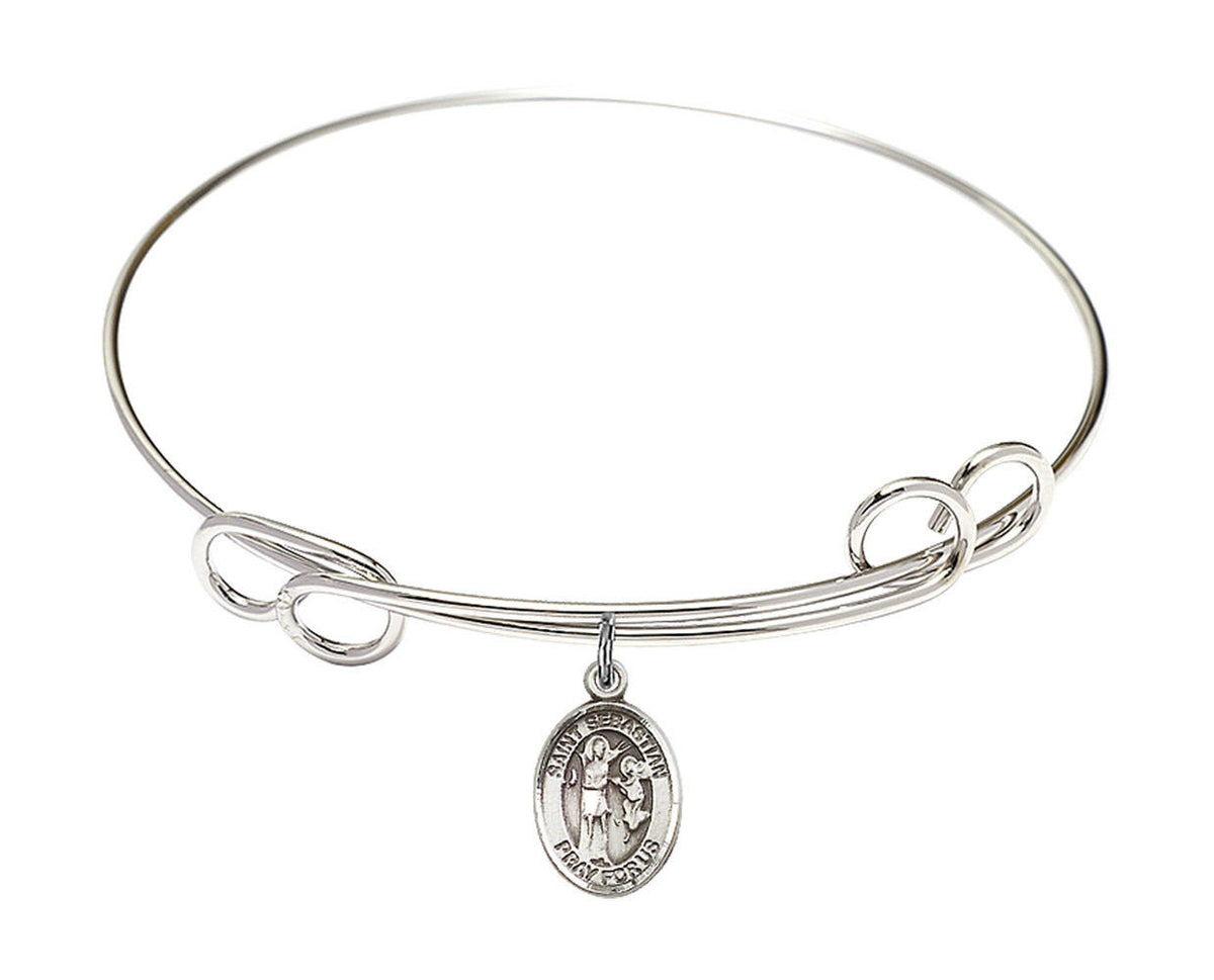 St Sebastian Double Loop Bangle Bracelet - Sterling Silver Charm 9100SS