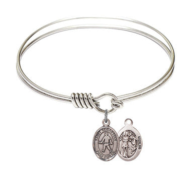 St. Sebastian Field Hockey Round Eye Hook Bangle Bracelet - Sterling Silver Charm - 6.25 Inch (9178SS)