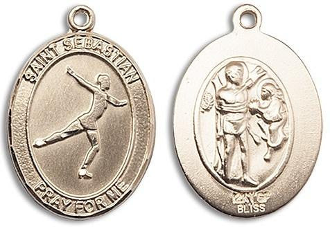St Sebastian Figure Skating Medal - 14kt Gold Oval Pendant 3 Sizes