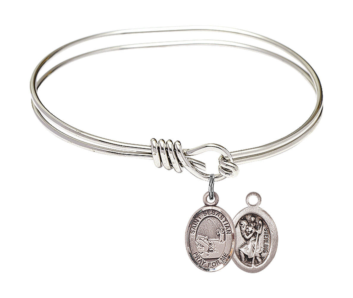 St Sebastian - Fishing Eye Hook Bangle Bracelet - Sterling Silver Charm 9188SS