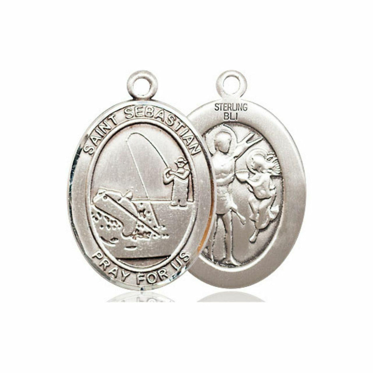 St Sebastian Fishing Medal - Sterling Silver Oval Pendant 3 Sizes