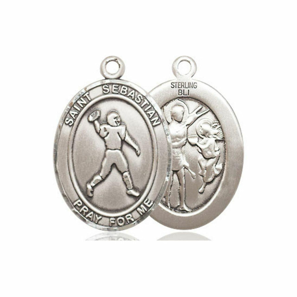 St Sebastian Football Medal - Sterling Silver Oval Pendant 3 Sizes