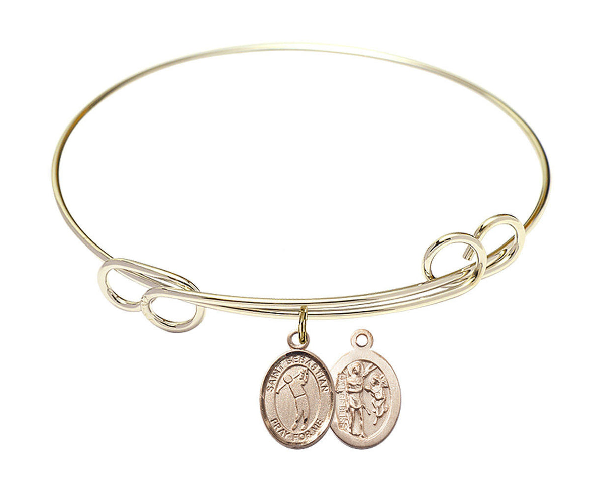 St Sebastian - Golf Double Loop Bangle Bracelet - Gold-Filled Charm
