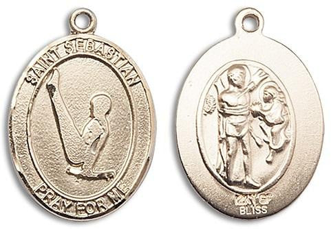 St Sebastian Gymnastics Medal - 14kt Gold Oval Pendant 3 Sizes