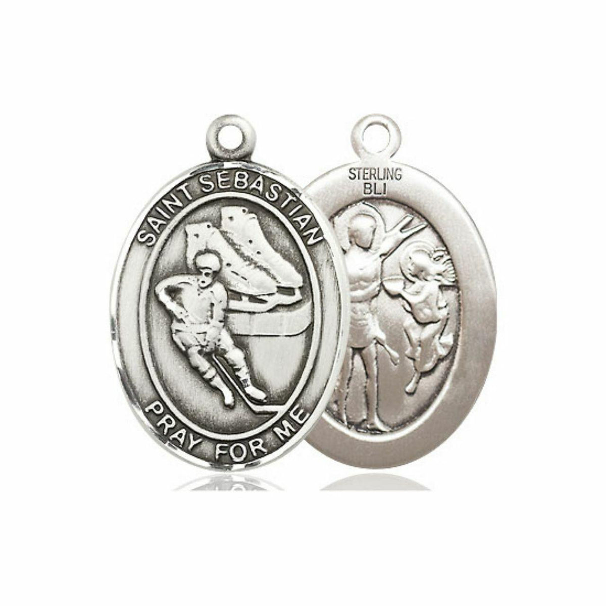 St Sebastian Hockey Medal - Sterling Silver Oval Pendant 2 Sizes