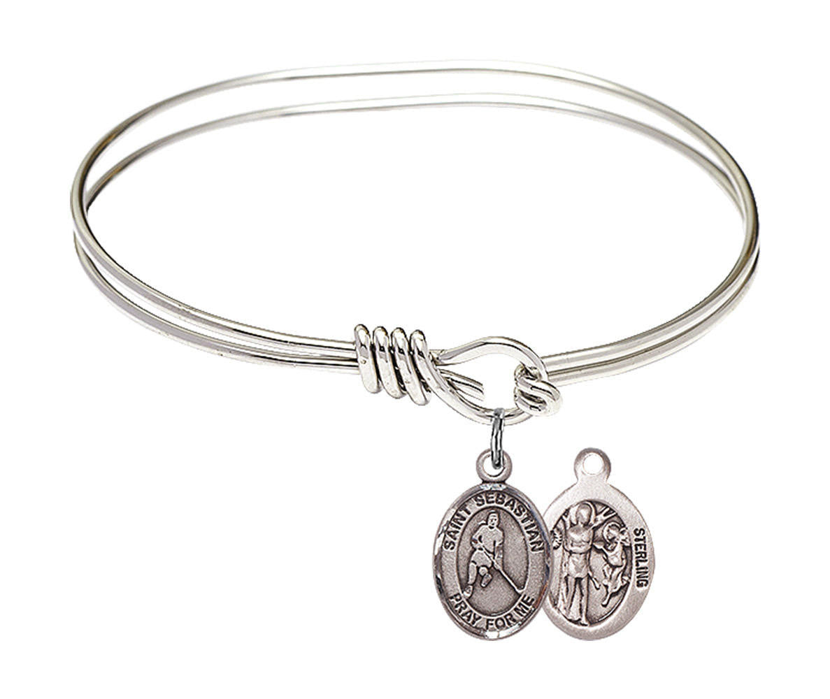 St Sebastian - Ice Hockey Eye Hook Bangle Bracelet - Sterling Silver Charm 9165SS