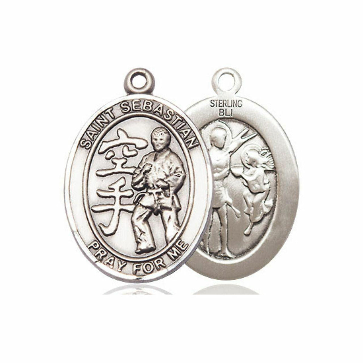 St Sebastian Karate Medal - Sterling Silver Oval Pendant 2 Sizes