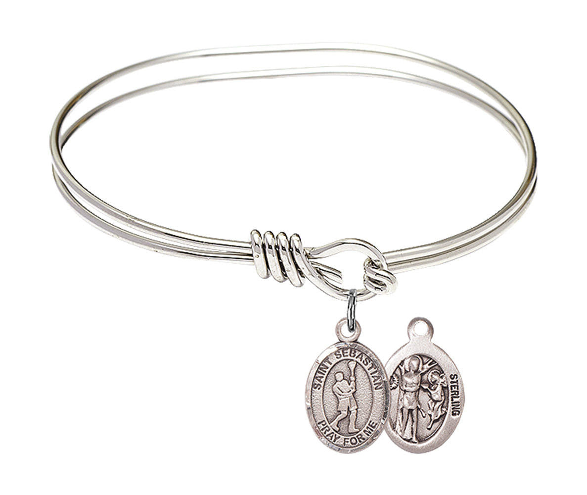 St Sebastian - Lacrosse Eye Hook Bangle Bracelet - Sterling Silver Charm 9174SS