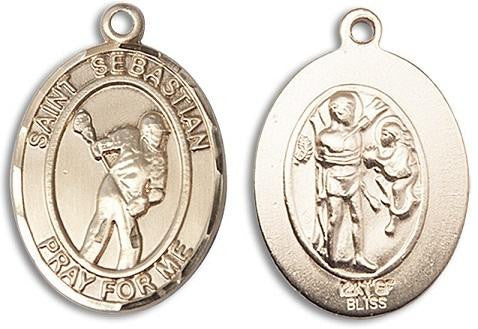 St Sebastian Lacrosse Medal - 14kt Gold Oval Pendant 2 Sizes