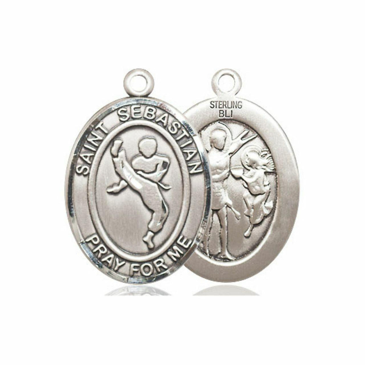 St Sebastian Martial Arts Medal - Sterling Silver Oval Pendant 3 Sizes