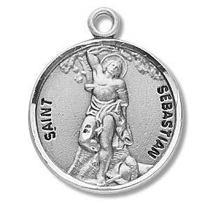 St Sebastian Medal - Sterling Silver - On 20 Stainless Chain - Sterling Silver 7/8 x 3/4 Round Pendant