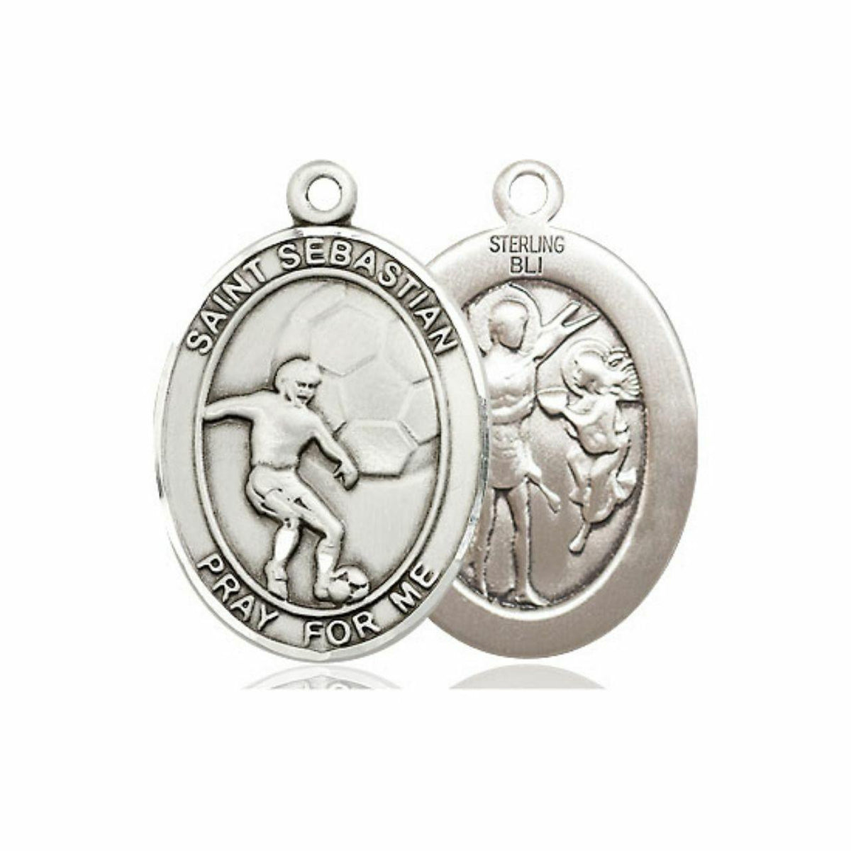St Sebastian Mens Soccer Medal - Sterling Silver Oval Pendant 2 Sizes