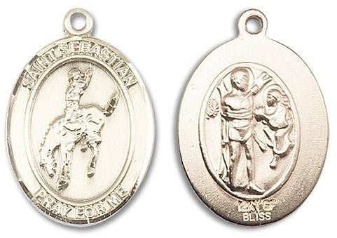 St Sebastian Rodeo Medal - 14kt Gold Oval Pendant 3 Sizes