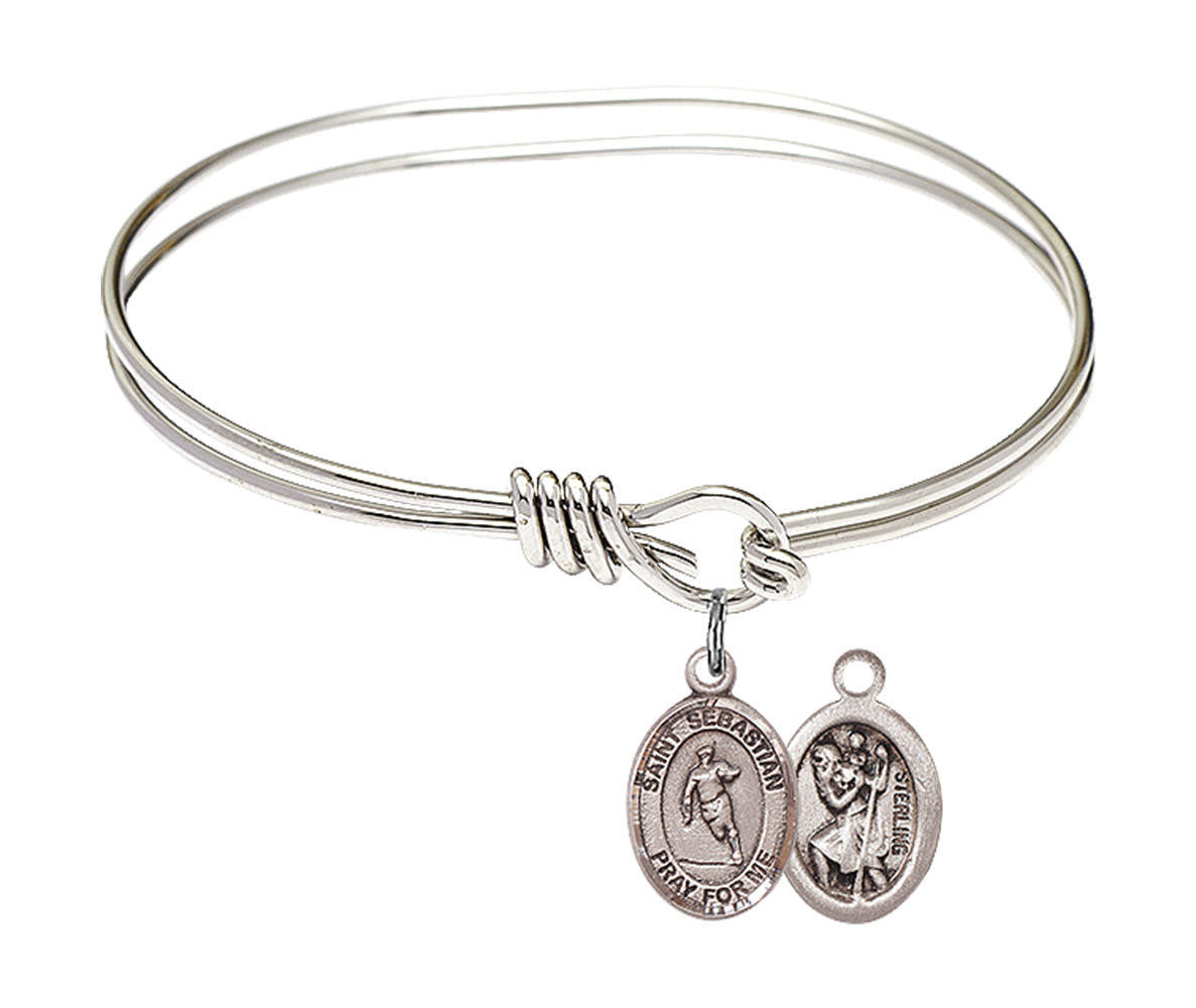 St Sebastian - Rugby Eye Hook Bangle Bracelet - Sterling Silver Charm 9187SS
