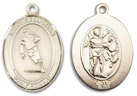 St Sebastian Rugby Medal - 14kt Gold Oval Pendant 3 Sizes