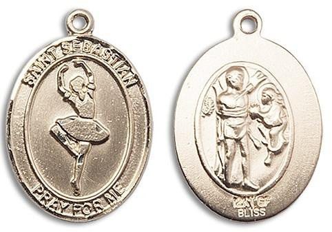 St Sebastian Simple Dance Medal - 14kt Gold Oval Pendant 3 Sizes