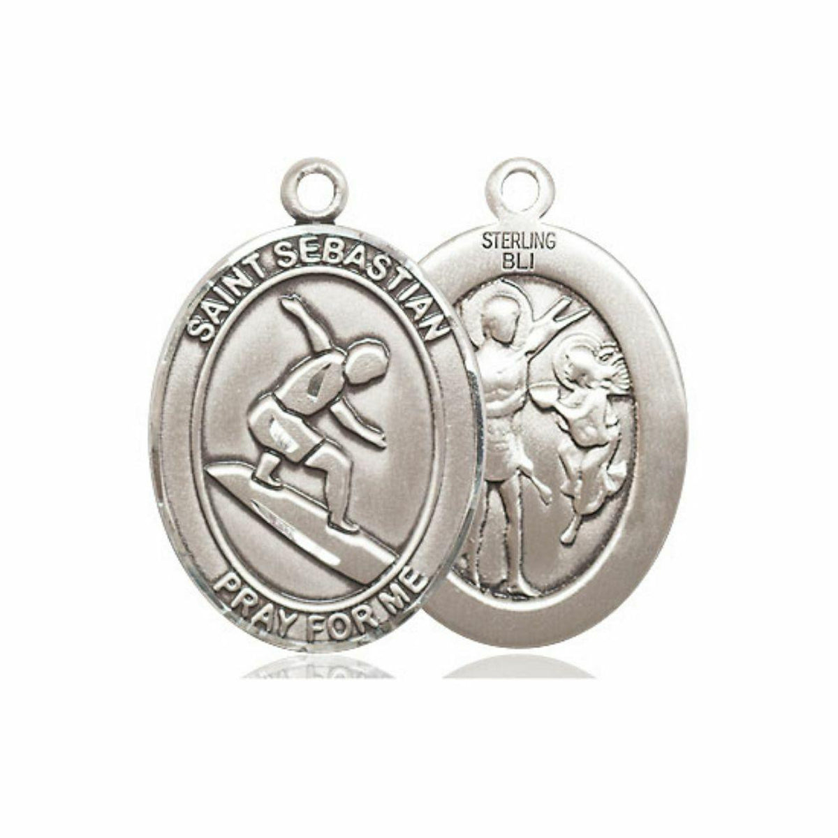 St Sebastian Surfing Medal - Sterling Silver Oval Pendant 3 Sizes