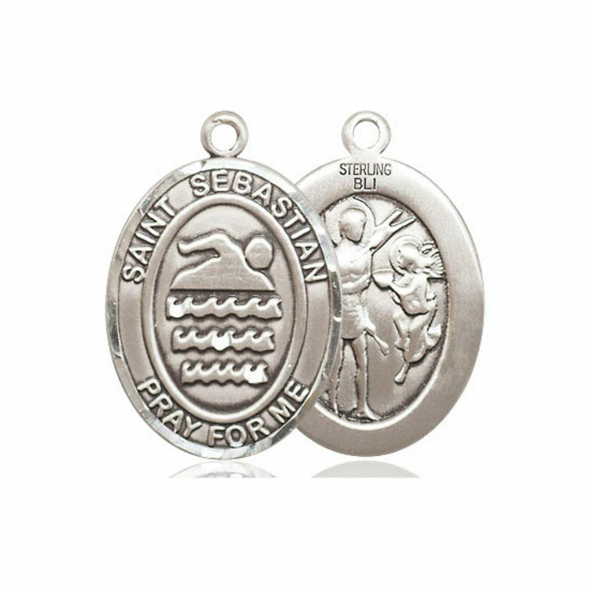 St Sebastian Swimming Medal - Sterling Silver Oval Pendant 3 Sizes