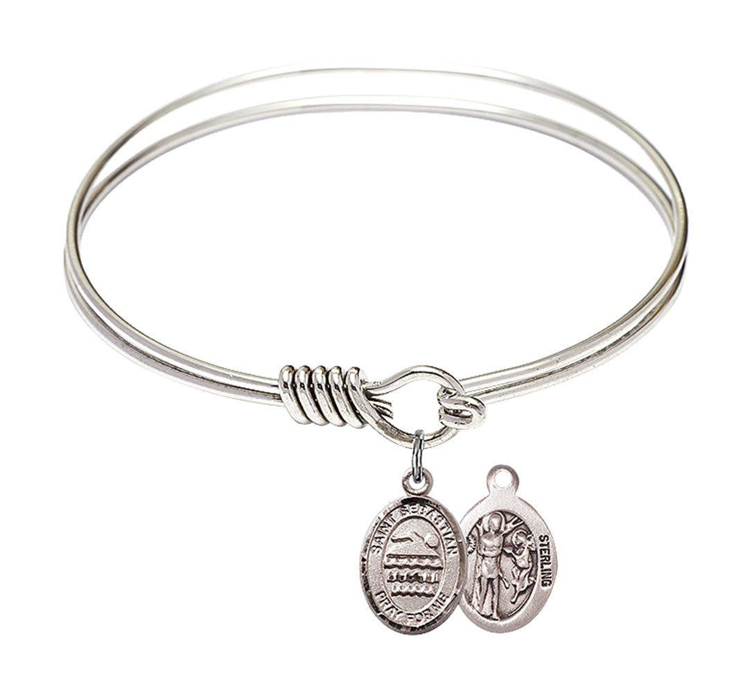 St Sebastian - Swimming Round Eye Hook Bangle Bracelet - Sterling Silver Charm - 6.25 Inch 9167SS