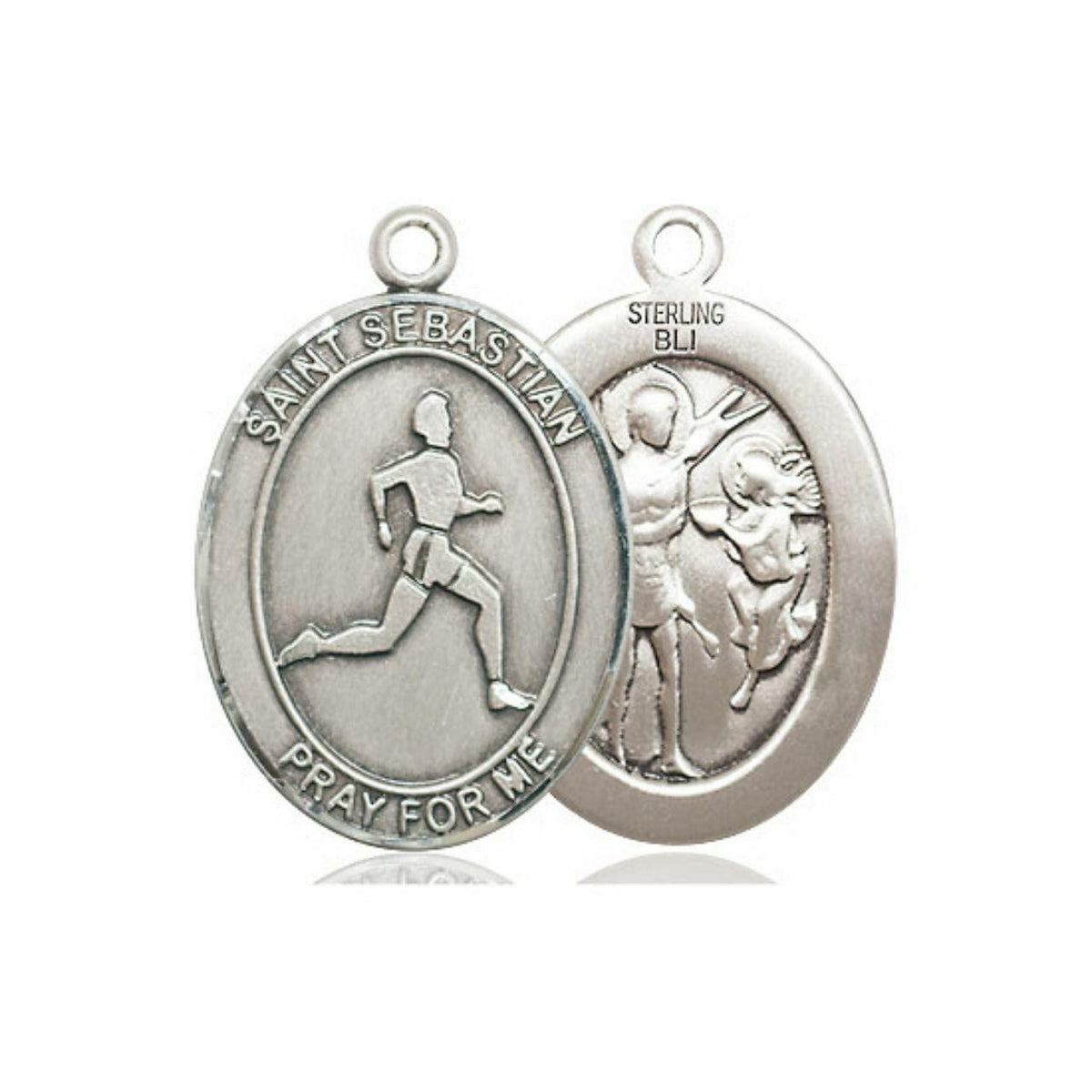 St Sebastian Track and Field Medal - Sterling Silver Oval Pendant 3 Sizes
