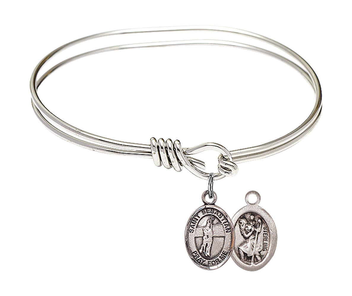 St Sebastian - Volleyball Eye Hook Bangle Bracelet - Sterling Silver Charm 9186SS