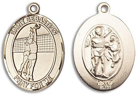 St Sebastian Volleyball Medal - 14kt Gold Oval Pendant 3 Sizes
