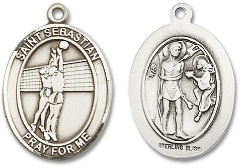 St Sebastian Volleyball Medal - Sterling Silver Oval Pendant 3 Sizes