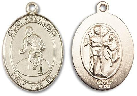 St Sebastian Wrestling Medal - 14kt Gold Oval Pendant 2 Sizes