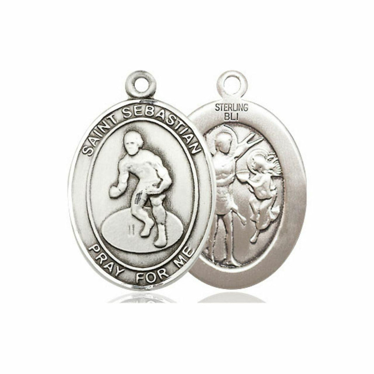 St Sebastian Wrestling Medal - Sterling Silver Oval Pendant 2 Sizes