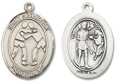 St Sebastian Wrestling Medal - Sterling Silver Oval Pendant 3 Sizes