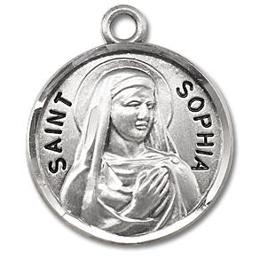 St Sophia Medal - Sterling Silver - On 18 Stainless Chain - Sterling Silver 7/8 x 3/4 Round Pendant