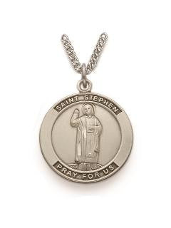 St Stephen Necklace - Sterling Silver Round Medal on 24 Stainless Chain SM8219SH
