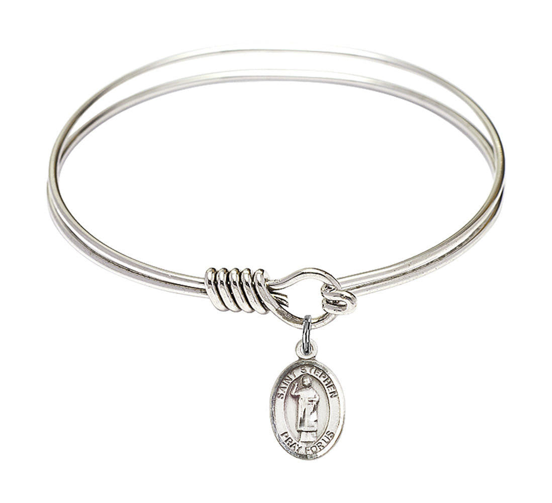 St Stephen The Martyr Round Eye Hook Bangle Bracelet - Sterling Silver Charm - 6.25 Inch 9104SS