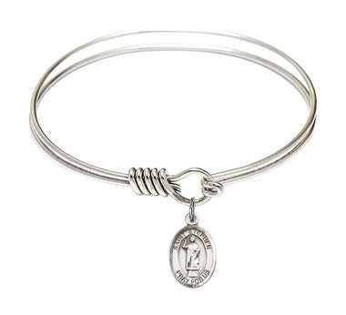 St. Stephen The Martyr Round Eye Hook Bangle Bracelet - Sterling Silver Charm - 6.25 Inch (9104SS)