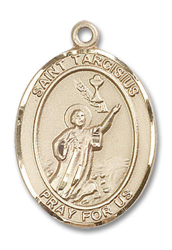 St Tarcisius Medal - 14kt Gold Oval Pendant 3 Sizes