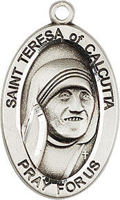 St Teresa of Calcutta Medal - Sterling Silver 7/8 x 1/2 Oval Pendant 4123TCSS