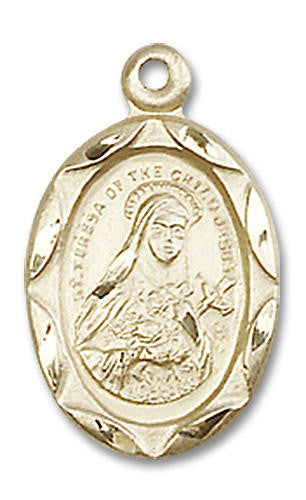 St Teresa of the Child Jesus Medal - 14kt Gold 3/4 x 3/8 Oval Pendant 0612T