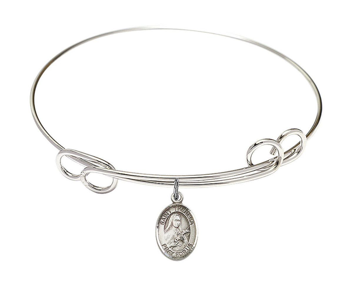 St Theresa Double Loop Bangle Bracelet - Sterling Silver Charm 9106SS