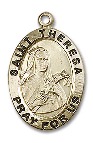 St Theresa Medal - 14kt Gold Oval Pendant 2 Sizes