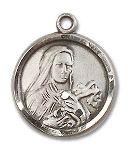 St Theresa Medal - Sterling Silver 5/8 x 1/2 Round Pendant 0601TSS