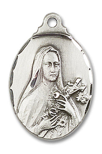St Theresa Medal - Sterling Silver 7/8 x 1/2 Oval Pendant 0599TSS