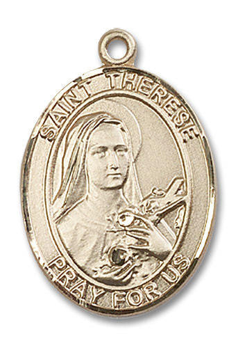 St Therese Medal - 14kt Gold Oval Pendant 3 Sizes