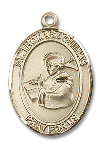 St Thomas Aquinas Medal - 14kt Gold Oval Pendant 3 Sizes