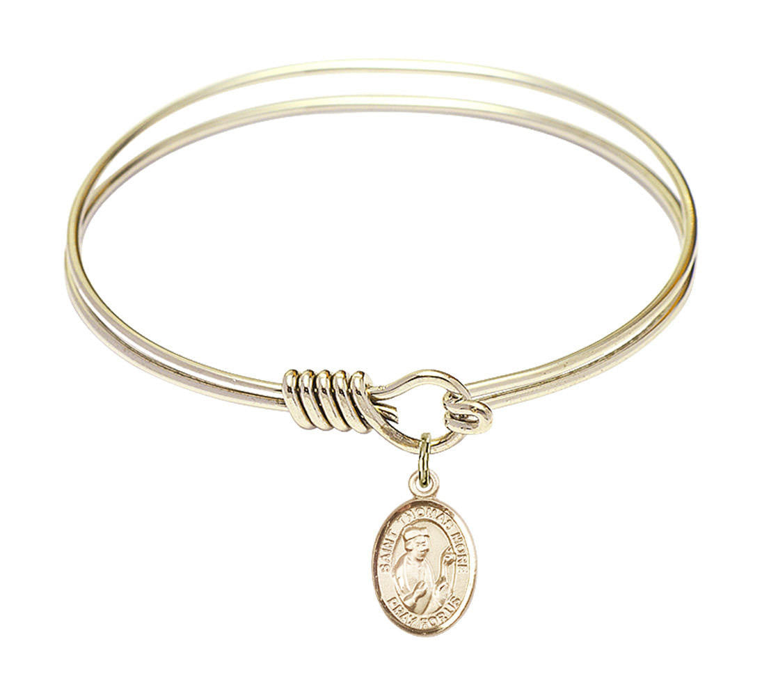 St Thomas More Round Eye Hook Bangle Bracelet - Gold-Filled Charm - 6.25 Inch 9109GF