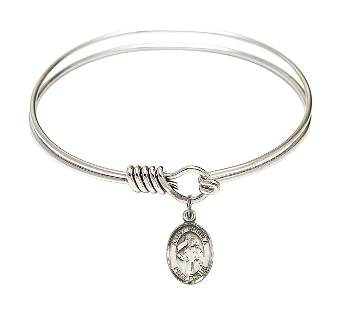 St Ursula Round Eye Hook Bangle Bracelet - Sterling Silver Charm - 6.25 Inch 9127SS